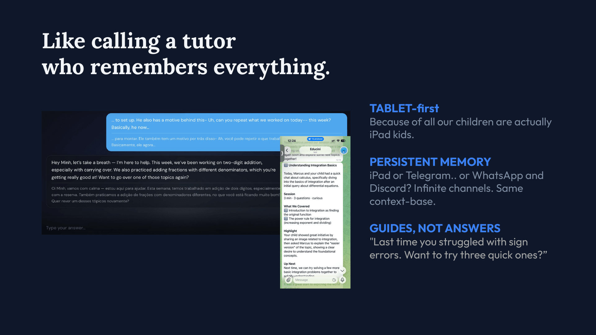 Educini voice session on iPad with Telegram session report